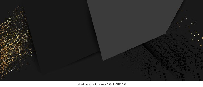 A universal version of the basis for a Wedding or Christmas gold elements dots circles and lines design black background abstract shiny color golden