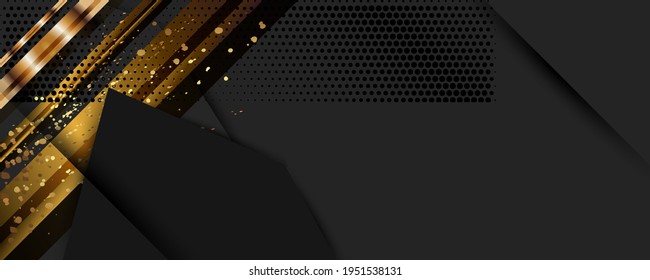Una versión universal de la base para una Boda o elementos de oro de Navidad puntos círculos y líneas diseño fondo negro color brillante abstracto dorado