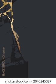 Universal vertical banner template with artificial marble lines. The texture of black marble with gold. Vector