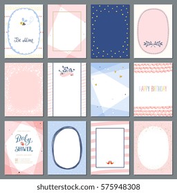 Universal vertical cards templates. Use for invitations design, greeting cards, posters, brochures and flyers. Vector illustration.