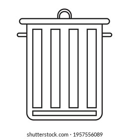 Universal Waste Bin With Lid And Handles. Black And White Icon. Vector Illustration. EPS10