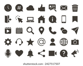 Universal Web, Digital Communication and Interaction Icon Set: 35 Flat Icons for Content Creators, Marketers, Enhancing UI, Online Engagement, Blogs, Apps, and SEO Strategies