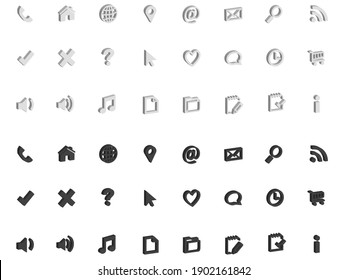 Iconos web universales para Mobile y Web. Conjunto de iconos volumétricos 3d blancos y negros en un fondo blanco para sitios web y aplicaciones. Vector.