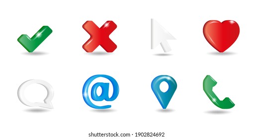 Universal web icons for Mobile and Web. Set of volumetric 3d   icons on a white background for websites and applications. Vector.