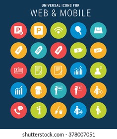 Universal Web Icons Set for Web and Mobile. 25 Icon Group. Flat icon group set. Vector icon set illustration