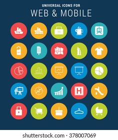Universal Web Icons Set for Web and Mobile. 25 Icon Group. Flat icon group set. Vector icon set illustration