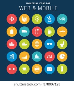 Universal Web Icons Set for Web and Mobile. 25 Icon Group. Flat icon group set. Vector icon set illustration