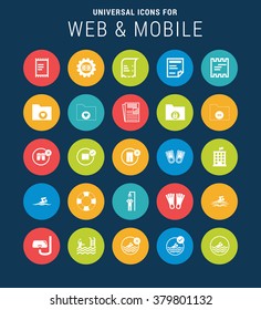 Universal Web Icons Set for Web and Mobile. 25 Icon Group. Flat icon group set. simple pictogram minimal, flat, solid, mono, monochrome, plain style. Vector illustration web internet design elements