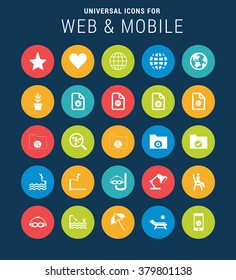 Universal Web Icons Set for Web and Mobile. 25 Icon Group. Flat icon group set. simple pictogram minimal, flat, solid, mono, monochrome, plain style. Vector illustration web internet design elements