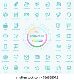 Universal Web And Internet Contact Us Line Icons Set. Web, Blog And Social Media Buttons. EPS10 Vector Illusitration Isolated On Background.