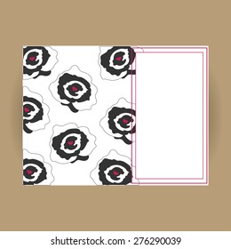 Universal white and black floral rectangle vector card for wedding, invitation, greeting, anniversary, celebration, party, congratulation, compliments, business (flowers, rose)