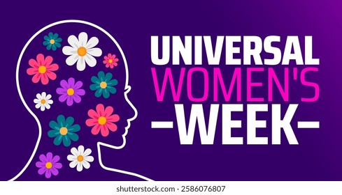 Universal Women's Week background banner or poster design template. observed every year in March. Holiday concept. Use to any Template, card, poster, placard, template.