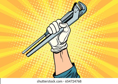 universal wrench, hand master professional. Pop art retro vector illustration