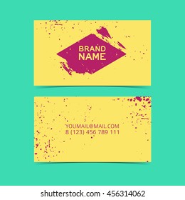 Universal yellow design template business card with ink spots in a minimalist Urban style. 
