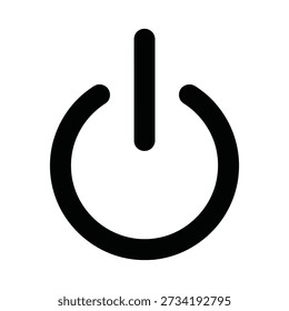 A universally recognized black power button icon representing on and off functions. Perfect for technology interfaces, electronics design, and start or standby controls.
