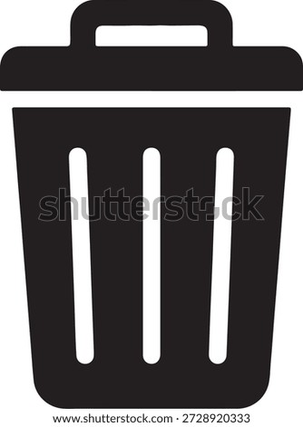 A universally recognized black trash can icon, perfect for indicating deletion, removal, or recycling functions in digital interfaces.