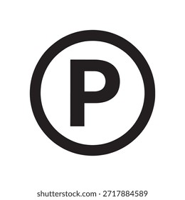 um símbolo de estacionamento universalmente reconhecido. Possui uma grande letra 'P' dentro de um círculo, indicando uma área de estacionamento designada. O símbolo é comumente usado em placas de trânsito e estacionamentos para guiar os motoristas aos lugares de estacionamento disponíveis.