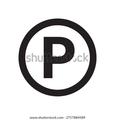 a universally recognized parking symbol. It features a large letter 'P' enclosed within a circle, indicating a designated parking area. The symbol is commonly used in road signs and parking lots to guide drivers to available parking spaces.