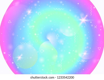 Universe background with galaxy and cosmos shapes and star dust. Fantastic space landscape with planets. Holographic futuristic gradients. 3d fluid with magic sparkles. Memphis universe background.