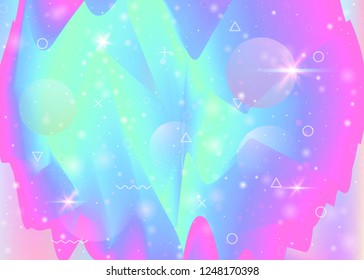 Universe background with galaxy and cosmos shapes and star dust. Fantastic space landscape with planets. 3d fluid with magic sparkles. Holographic futuristic gradients. Memphis universe background.