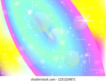 Universe background with galaxy and cosmos shapes and star dust. 3d fluid with magic sparkles. Fantastic space landscape with planets. Holographic futuristic gradients. Memphis universe background.