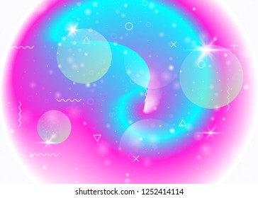 Universe background with galaxy and cosmos shapes and star dust. 3d fluid with magic sparkles. Holographic futuristic gradients. Fantastic space landscape with planets. Memphis universe background.