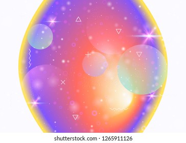 Universe background with galaxy and cosmos shapes and star dust. 3d fluid with magic sparkles. Fantastic space landscape with planets. Holographic futuristic gradients. Memphis universe background.