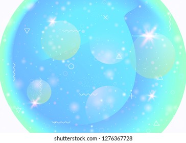 Universe background with galaxy and cosmos shapes and star dust. 3d fluid with magic sparkles. Holographic futuristic gradients. Fantastic space landscape with planets. Memphis universe background.