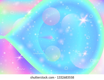 Universe background with galaxy and cosmos shapes and star dust. Fantastic space landscape with planets. 3d fluid with magic sparkles. Holographic futuristic gradients. Memphis universe background.