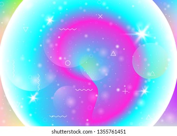 Universe background with galaxy and cosmos shapes and star dust. 3d fluid with magic sparkles. Holographic futuristic gradients. Fantastic space landscape with planets. Memphis universe background.