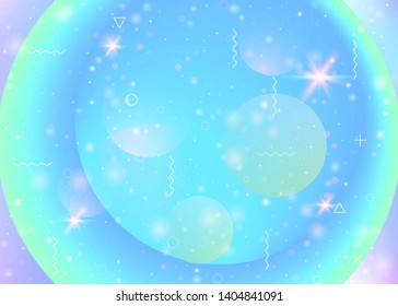 Universe background with galaxy and cosmos shapes and star dust. Fantastic space landscape with planets. 3d fluid with magic sparkles. Holographic futuristic gradients. Memphis universe background.