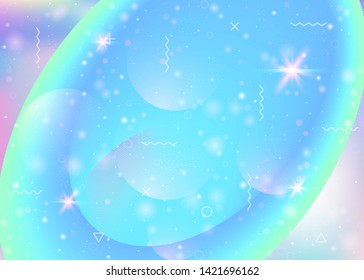 Universe background with galaxy and cosmos shapes and star dust. Fantastic space landscape with planets. 3d fluid with magic sparkles. Holographic futuristic gradients. Memphis universe background.