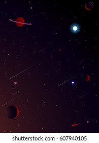 universe background with planet and meteor