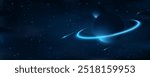 Universe background with planets against the glowing stars. Cosmic cover design. Starry night sky with with falling meteorites. Abstract view of universe. Vector illustration. EPS 10.