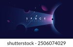 Universe background for presentation design. Brochure template with space elements. Minimalistic color space. Universe exploration concept.