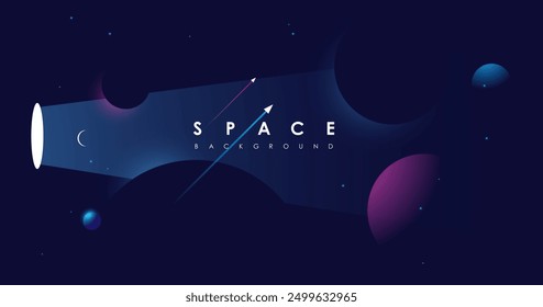 Universe background for presentation design. Brochure template with space elements. Minimalistic color space. Universe exploration concept.