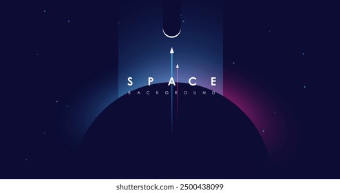 Universe background for presentation design. Brochure template with space elements. Minimalistic color space. Universe exploration concept.