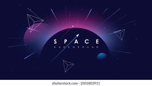 Universe background for presentation design. Brochure template with space elements. Minimalistic color space. Universe exploration concept.