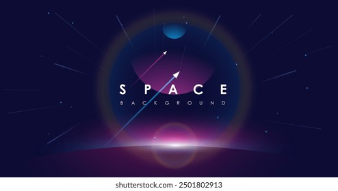 Universe background for presentation design. Brochure template with space elements. Minimalistic color space. Universe exploration concept.