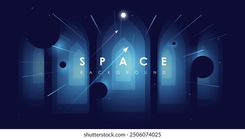 Universe background for presentation design. Brochure template with space elements. Minimalistic color space. Universe exploration concept.