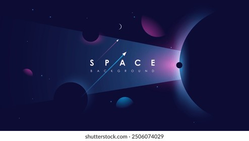 Universe background for presentation design. Brochure template with space elements. Minimalistic color space. Universe exploration concept.