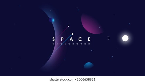 Universe background for presentation design. Brochure template with space elements. Minimalistic color space. Universe exploration concept.