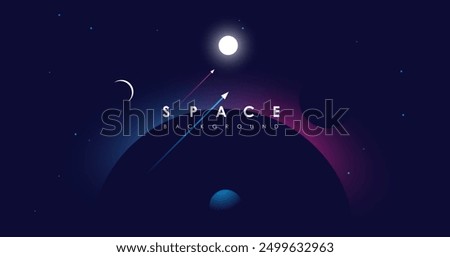 Universe background for presentation design. Brochure template with space elements. Minimalistic color space. Universe exploration concept.