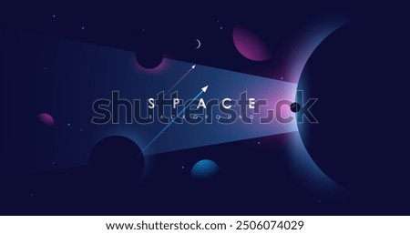 Universe background for presentation design. Brochure template with space elements. Minimalistic color space. Universe exploration concept.