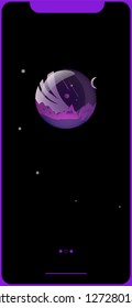 Universe banner template. Design. purple planet. Flat vector illustration - Vector Graphics