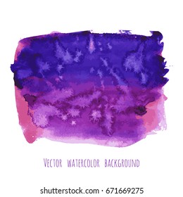 Universe blue, violet, purple, magenta watercolor texture background. Space, cosmos, galaxy hand painted illustration with dry brush strokes, stains, spots, splashes. Abstract vector frame.