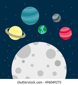Universe with bright colorful planets, comets. Outer space vector illustration 