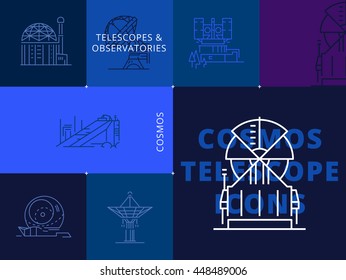 Universe, celestial, observatory, astronomy icon, rocket, science, space, galaxy and more telescope, Plain and line icons set, flat design, vector illustration about astronomic.