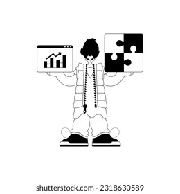 A universe with a complicate in her handwriting and a graph of moral effect addition . sum darkness and ashen call line artwork. Trendy style, Vector Illustration