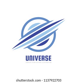 Universe - concept business logo template vector illustration. Abstract space planet creative sign. Progress development symbol. Saturn icon. Sphere insignia. Graphic design element. 